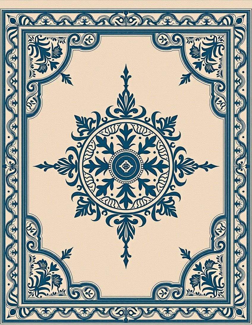 Ornate Navy Blue Floral Medallion Rug
