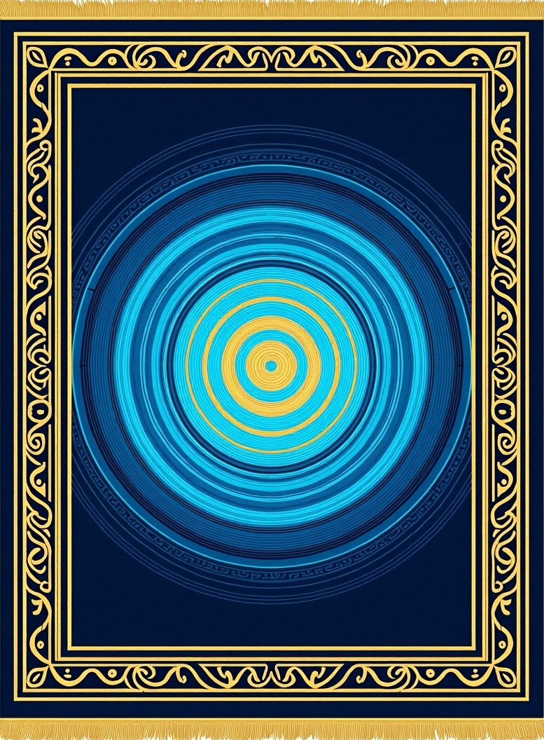 Deep Blue Yellow Concentric Circle Rug