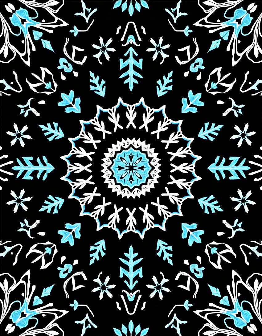 Midnight Blue White Starburst Floral Rug