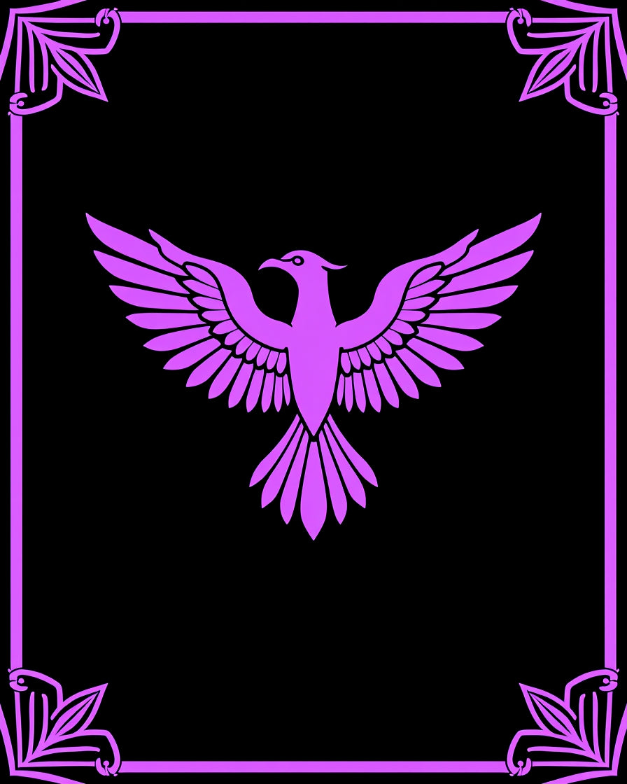 Vivid Plum Phoenix Winged Creature Frame Rug