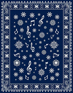 Midnight Blue Snowflake Music Notes Rug