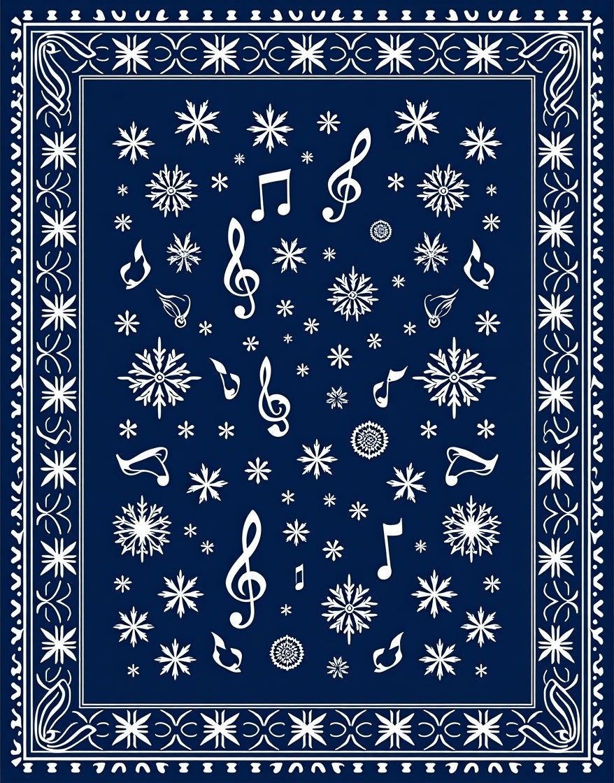 Midnight Blue Snowflake Music Notes Rug