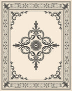 Ornate Ivory and Dark Gray Medallion Rug