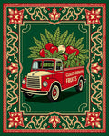 Vintage Festive Red Truck Fruit Border Rug