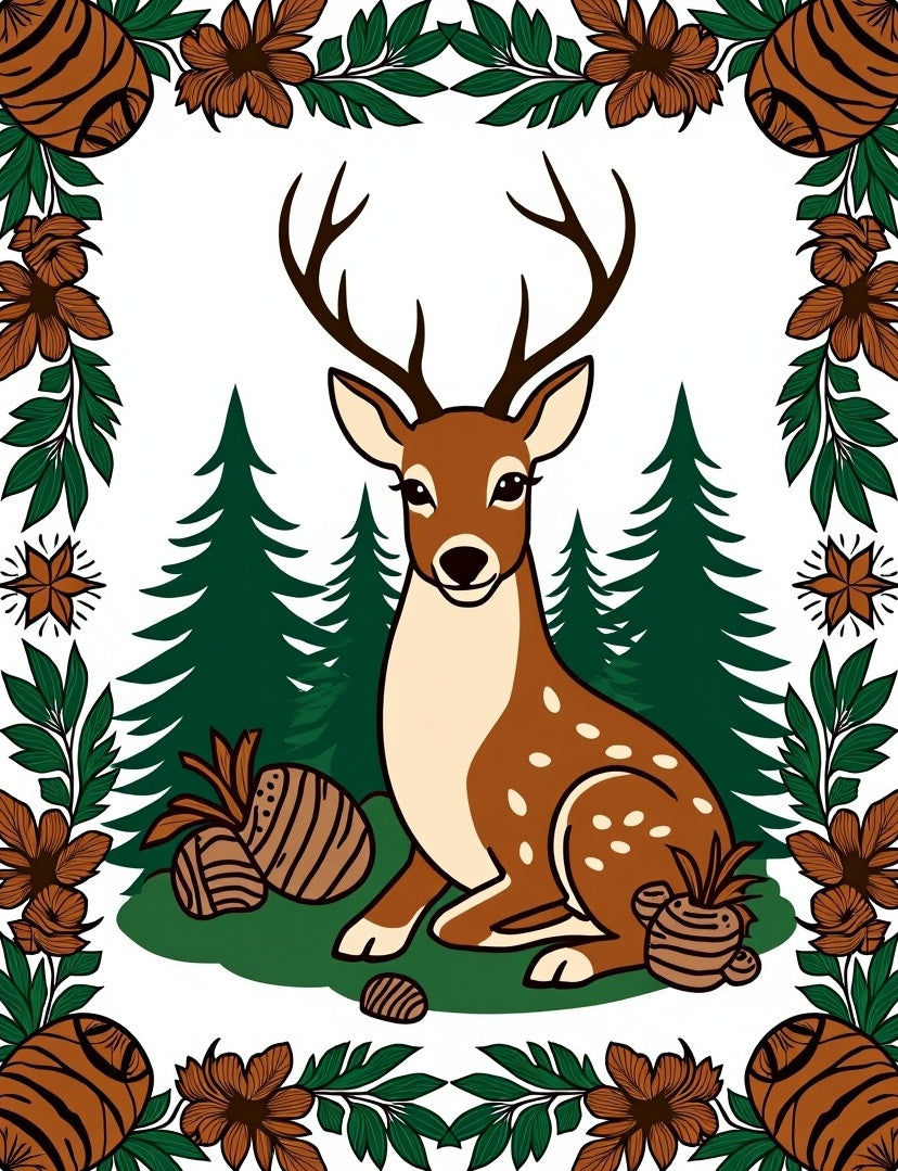 Whimsical Forest Deer Woodland Border Rug