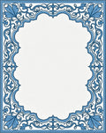 Ornate Blue Leaf Scroll Frame Rug