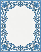 Ornate Blue Leaf Scroll Frame Rug