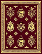 Regal Crests Bordered Crimson Gold Rug
