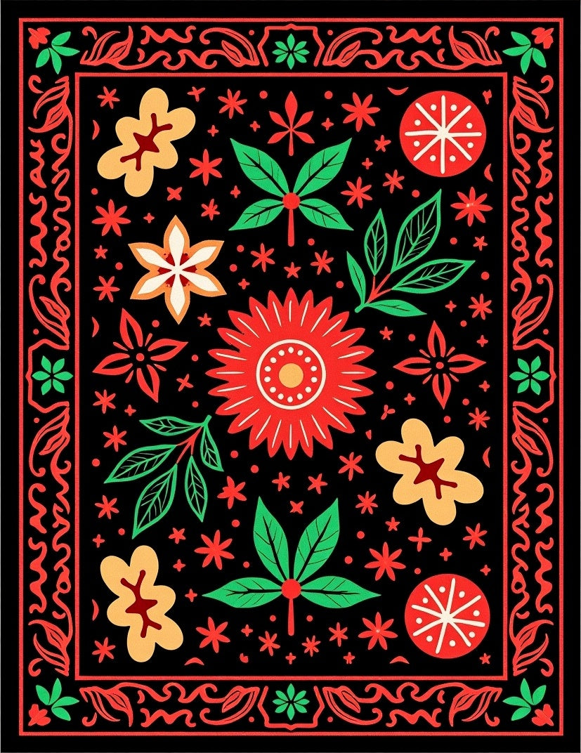 Folk Art Floral Scarlet Yellow Rug