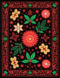 Folk Art Floral Scarlet Yellow Rug