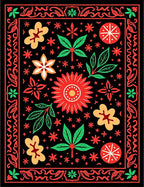 Folk Art Floral Scarlet Yellow Rug