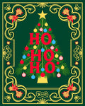 Festive Green Christmas Tree Ho Ho Ho Rug