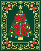 Festive Green Christmas Tree Ho Ho Ho Rug