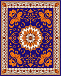 Vibrant Blue Orange Medallion Floral Rug