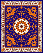 Vibrant Blue Orange Medallion Floral Rug