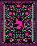 Vibrant Pink Mint Cat Floral Border Rug