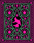 Vibrant Pink Mint Cat Floral Border Rug