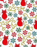 Red Cats Snowflakes Glittering Curls Rug