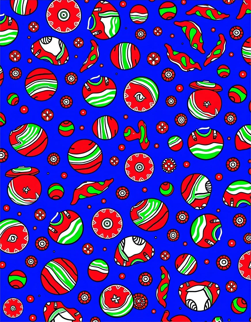 Vibrant Red Green Circles Scattered Rug
