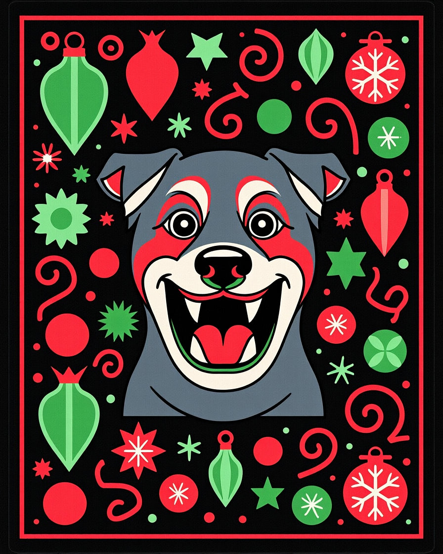 Joyful Dog With Christmas Ornaments Rug