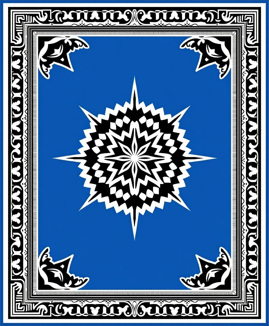 Bold Blue Radiant Starburst Border Rug