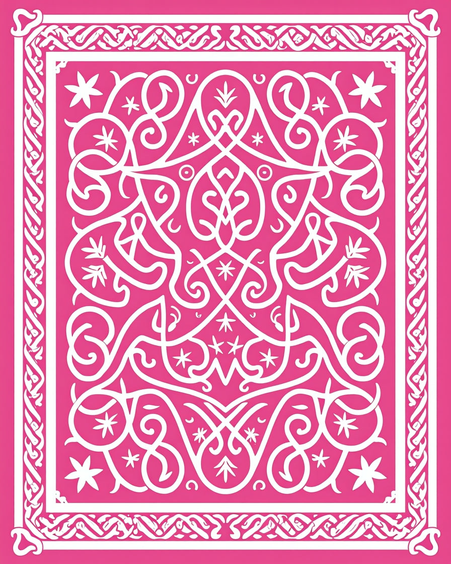 Hot Pink White Ornamental Swirl Rug