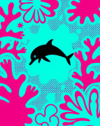 Black Dolphin Coral Reef Abstraction Rug