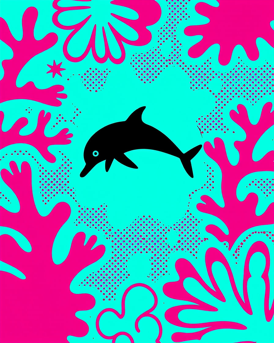 Black Dolphin Coral Reef Abstraction Rug