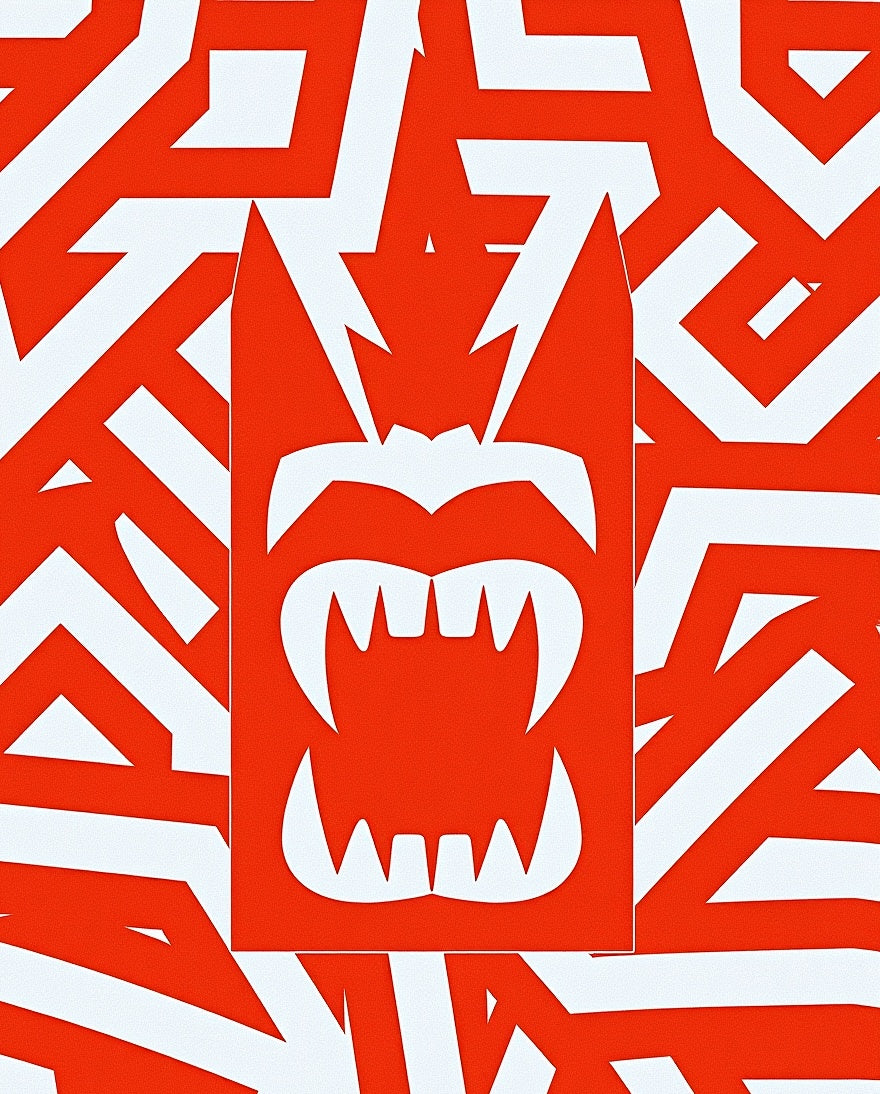 Fierce Red Fang Face Geometric Rug