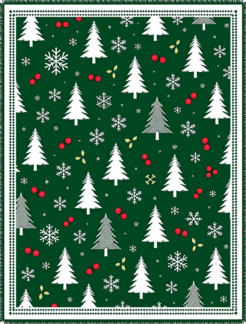 Festive Evergreen Woodland Snow Circle Rug