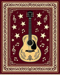 Burgundy Guitar Star Music Notes Rug