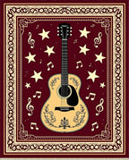 Burgundy Guitar Star Music Notes Rug