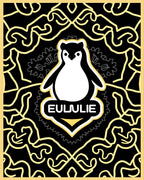 Whimsical Black Yellow Penguin Emblem Rug