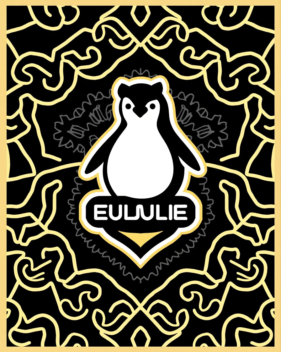 Whimsical Black Yellow Penguin Emblem Rug