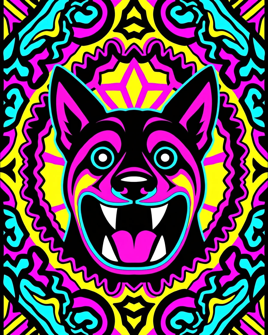 Psychedelic Fierce Dog Portrait Rug