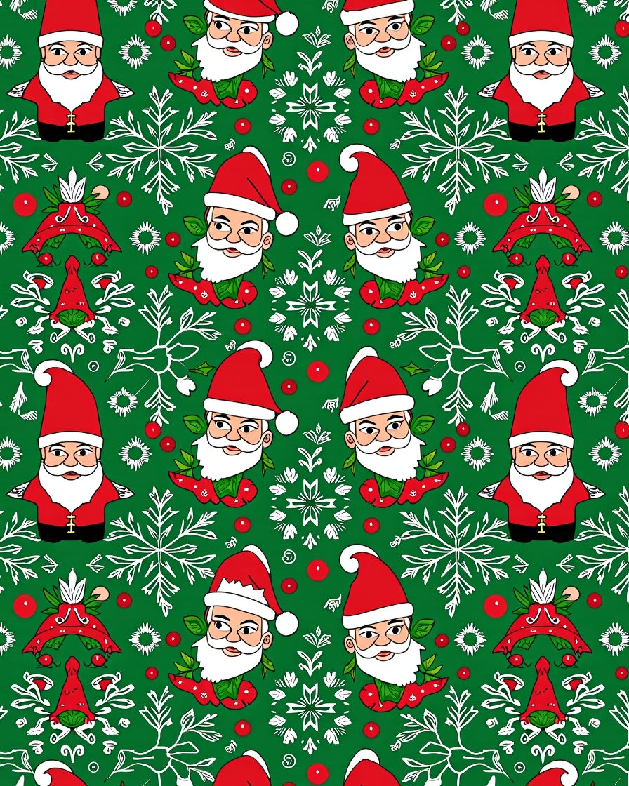 Festive Santa Claus Green Snowflake Christmas Rug
