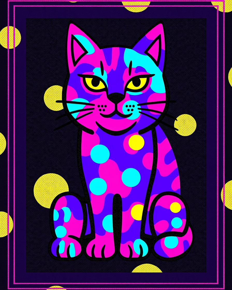 Whimsical Purple Pink Polka Dot Cat Rug