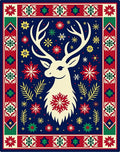 Festive Reindeer Snowflake Border Rug