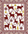 Deep Red Deer Snowflakes Gold Trees Rug