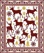 Deep Red Deer Snowflakes Gold Trees Rug