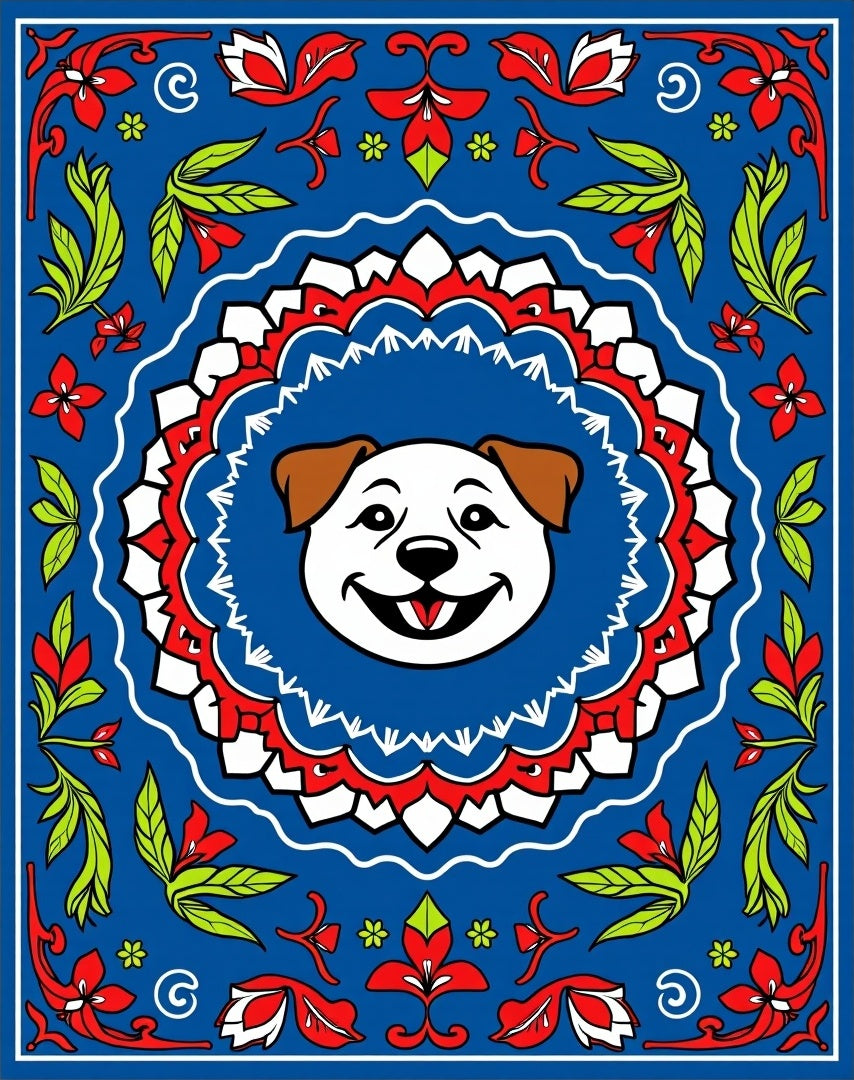 Joyful Blue White Red Floral Dog Face Rug