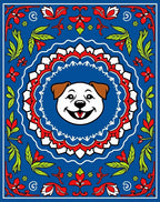 Joyful Blue White Red Floral Dog Face Rug