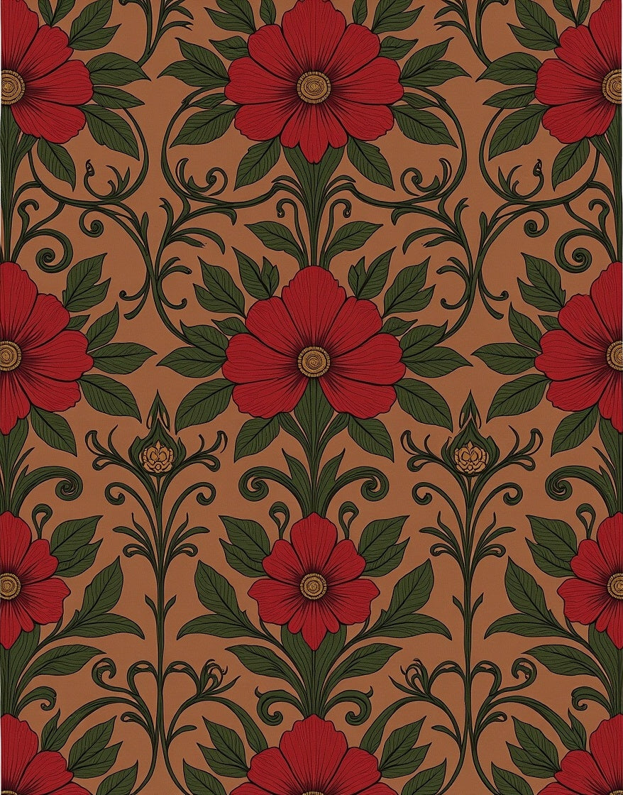 Red Floral Scrollwork Garden Rug