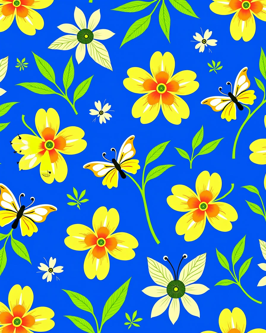 Vibrant Yellow Flowers Butterflies Garden Rug
