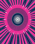 Radiant Pink White Navy Sunburst Rug