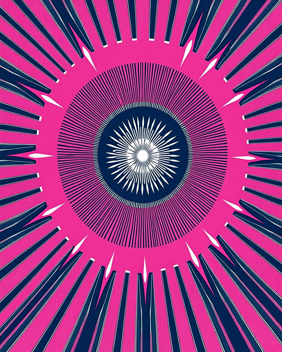 Radiant Pink White Navy Sunburst Rug