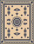 Navy Blue Floral Medallion Tan Rug