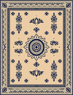 Navy Blue Floral Medallion Tan Rug