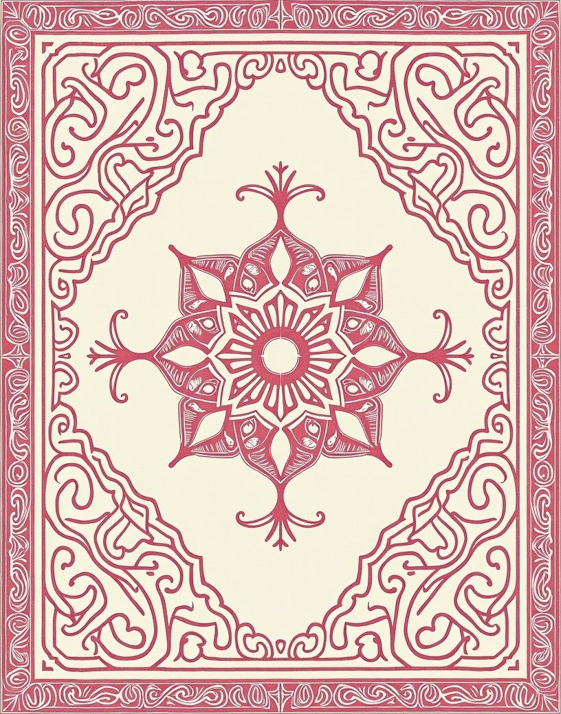 Ornate Crimson Centerpiece Border Rug