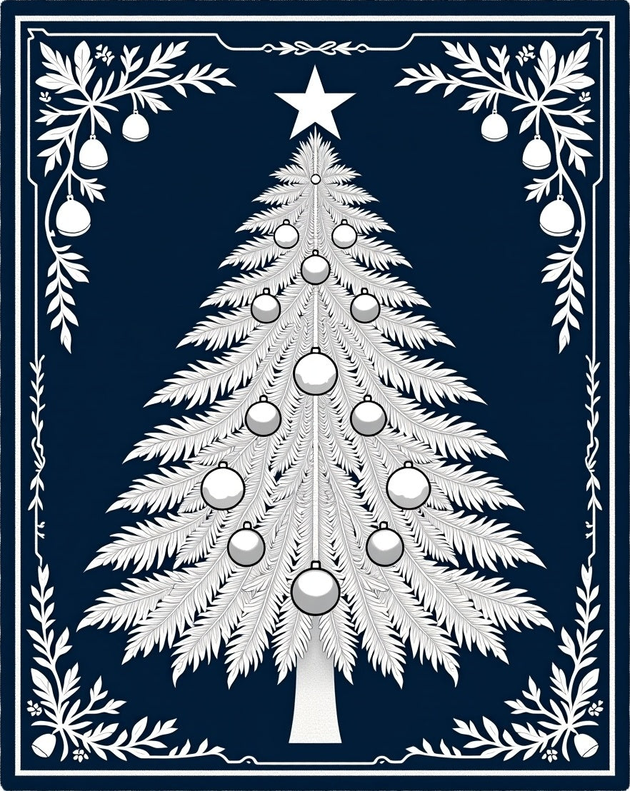 White Christmas Tree Festive Border Rug